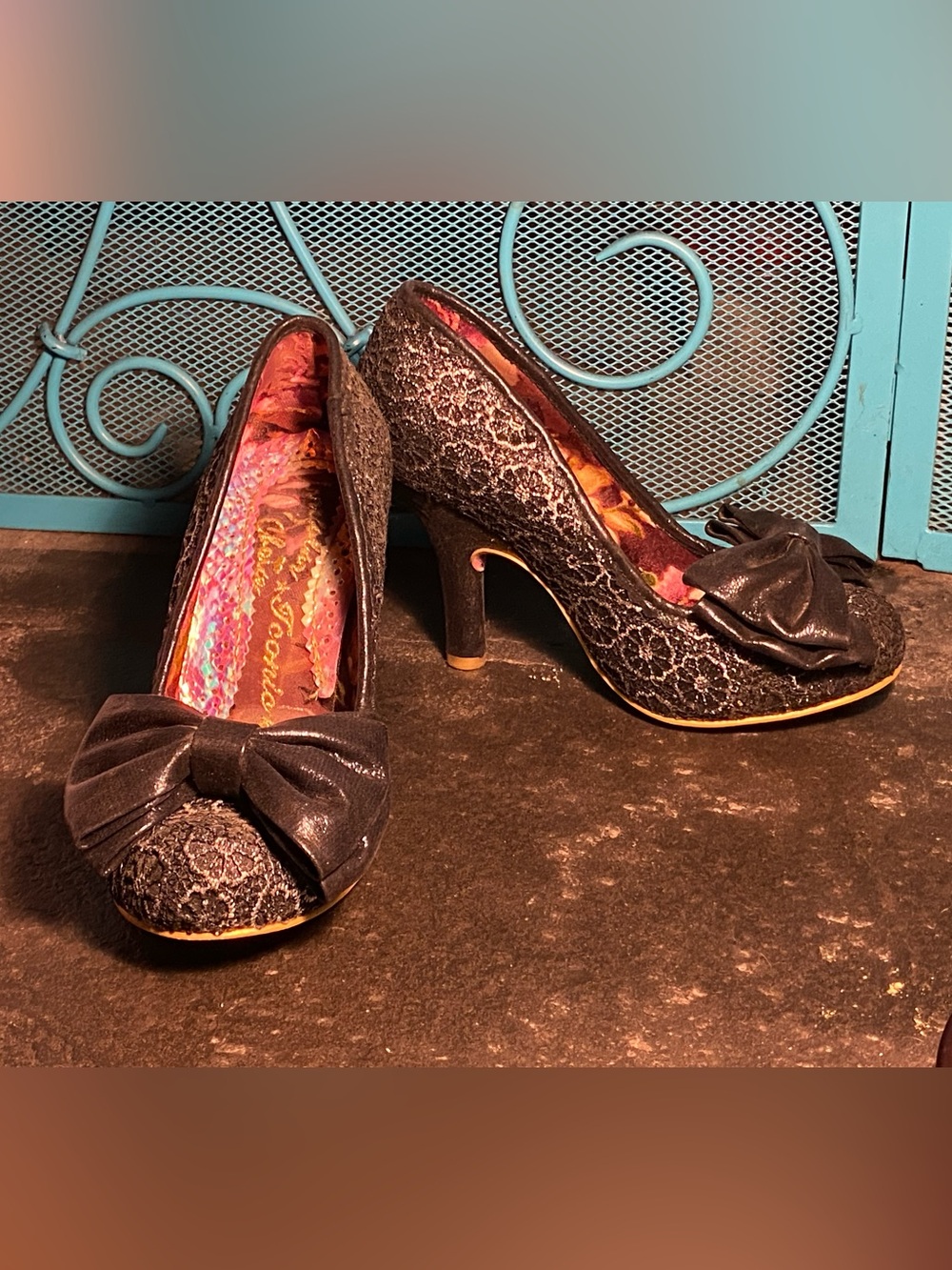 Irregular Choice Mal E Bow pumps in box, black silver lace,bows,8 - Picture 5 of 16